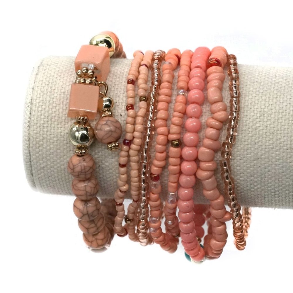 Bracelet Nine Strands Coral Color. OS. - Picture 4 of 4